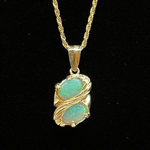 Stunning Double Stone Opal Swirl Pendant Necklace